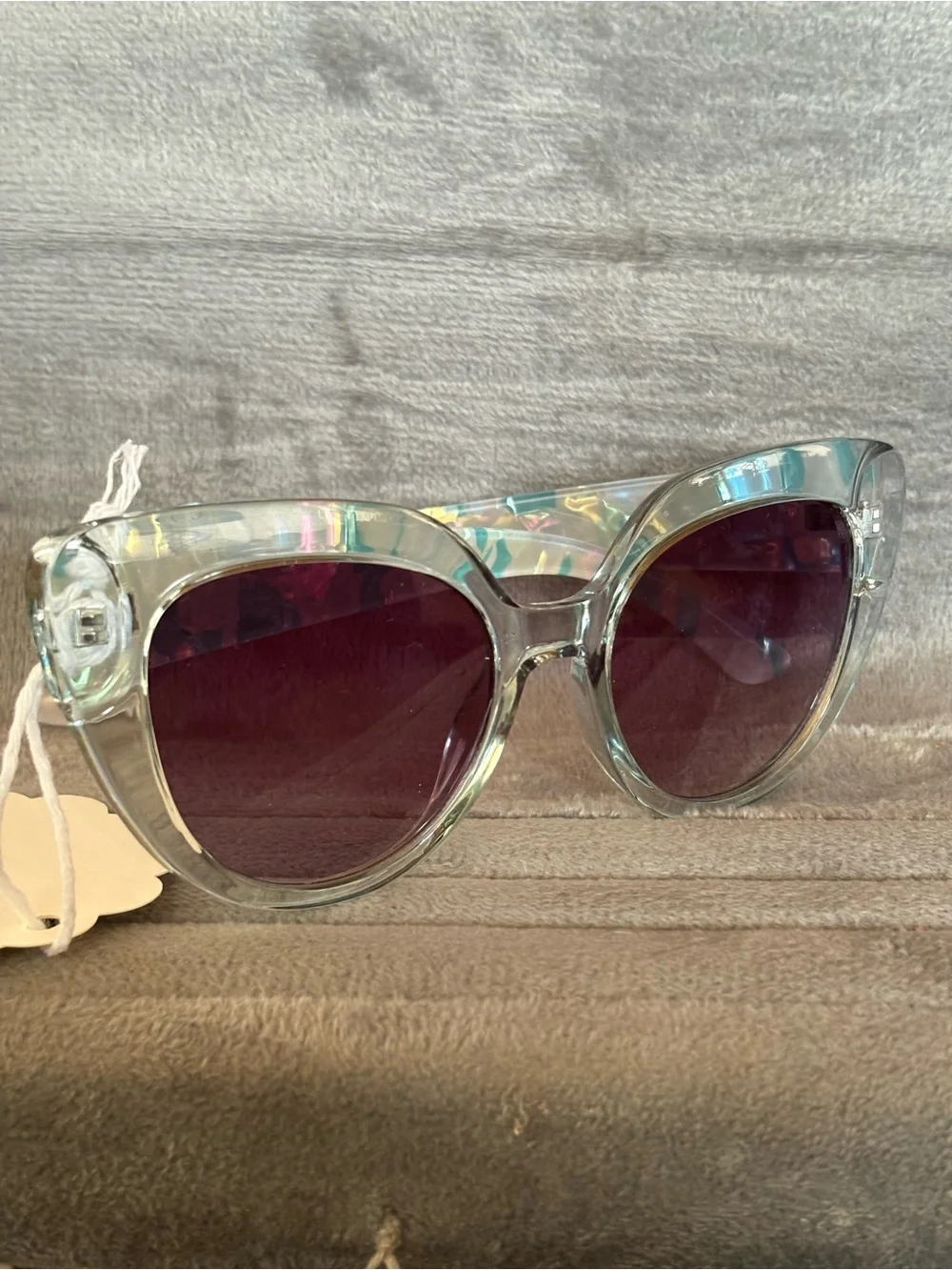 Iridescent Aqua Round Sunglasses with Purple Lenses